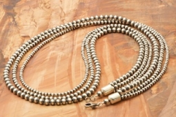 36" Long, 3 Strand Navajo Pearls Sterling Silver Necklace